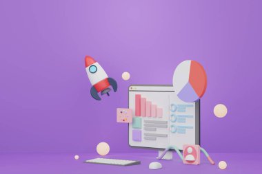 3D SEO verisini analiz et. Web pankartı için kullanıcı arayüzü ve maket. Gelecek planlama için iş grafikleri. Yatırım yönetimi ve finansal yenilikler.