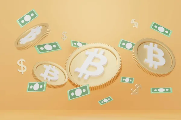Hedef Kavramı Için Para Biriktirmek Adına Boyutlu Bitcoin Altın Yığını — Stok fotoğraf