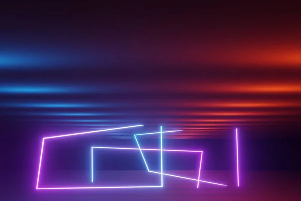 Візуалізація Rgb Неонового Світла Фоні Темряви Абстрактні Лазерні Лінії Показують — стокове фото