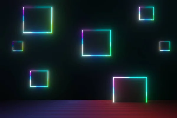 Render Rgb Neon Fény Sötétség Háttér Absztrakt Lézervonalak Éjjel Látszanak — Stock Fotó