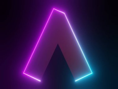 Karanlık arka planda RGB neon ışığının 3 boyutlu görüntüsü. Soyut lazer hatları geceleri görünüyor. Model ve web afişi için ultraviyole ışın sahnesi.
