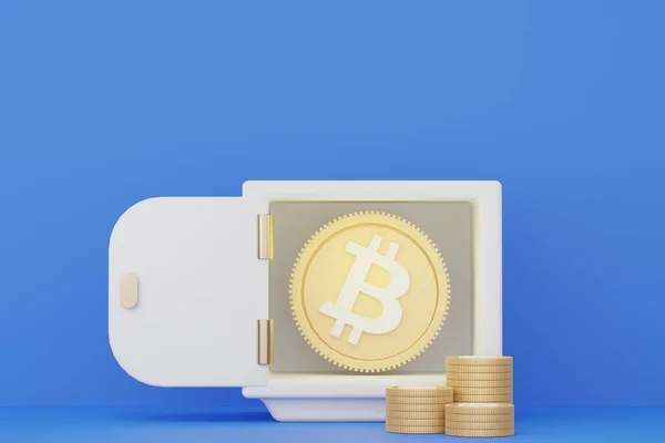 Render Verem Bitcoin Széfben Letéti Doboz Web Banner Mockup — Stock Fotó