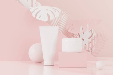 3 boyutlu boş kozmetik cilt ürünleri ya da paketleme modeli. Güzellik sabunu ve spa konsepti. Cilt sağlığı için losyon yağı nemlendirici. Markalaşma için kaliteli ve lüks tasarım.