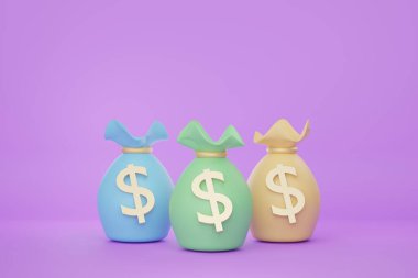 Mor zemin üzerinde madeni para ve altın saklayan en az üç boyutlu para çantası ya da bozuk para çantası.