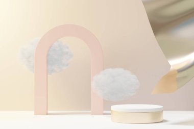 Soyut geometrik şekilli 3D illüstrasyon lüks kaidesel ürün görüntüsü. Mevcut ürün tanıtımı ve güzellik ürünleri için en düşük sahne.