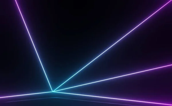 暗さを背景にRgbネオンの3Dレンダリング 概要夜になるとレーザーラインが現れます モックアップとウェブバナーのための紫外線スペクトルビームシーン — ストック写真