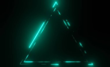 Karanlık arka planda RGB neon ışığının 3 boyutlu görüntüsü. Soyut lazer hatları geceleri görünüyor. Model ve web afişi için ultraviyole ışın sahnesi.