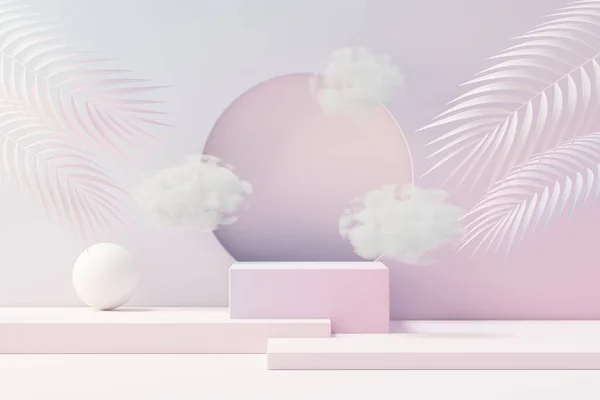 Beauty Premium Pedestal Product Display Dreaming Land Fluffy Cloud Minimal — 图库照片