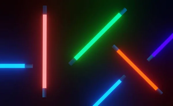 Renderização Luz Néon Rgb Fundo Escuro Linhas Laser Abstratas Mostram — Fotografia de Stock