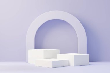 2022 'de ürün tanıtımı ve reklamı için çok Peri renginde 3D güzellik podyumu. Minimal pastel gökyüzü ve Rüya Diyarı sahnesi. Romantizm kavramı.