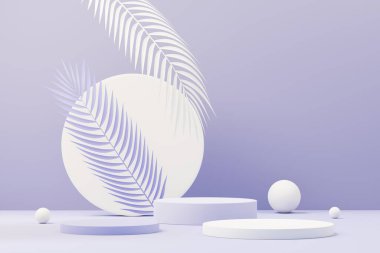 2022 'de ürün tanıtımı ve reklamı için çok Peri renginde 3D güzellik podyumu. Minimal pastel gökyüzü ve Rüya Diyarı sahnesi. Romantizm kavramı.