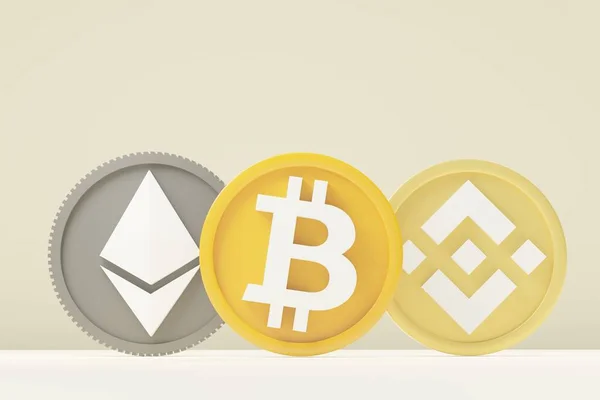 Καθιστούν Στοίβα Από Bitcoin Cryptocurrencies Ethereum Και Binance Νομίσματα Έννοια — Φωτογραφία Αρχείου