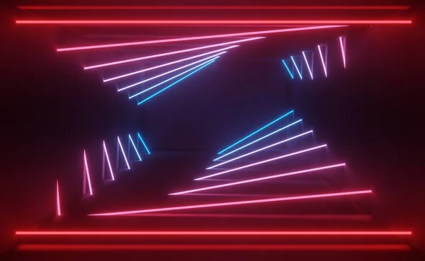 Weergave Van Rgb Neon Licht Duisternis Achtergrond Abstracte Laserlijnen Laten — Stockfoto