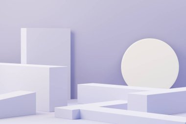 2022 'de ürün tanıtımı ve reklamı için çok Peri renginde 3D güzellik podyumu. Minimal pastel gökyüzü ve Rüya Diyarı sahnesi. Romantizm kavramı.