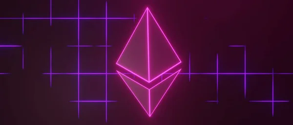 Render Cryptocurrency Ethereum Eth Coins Technology Network Neon Laser Light — стоковое фото