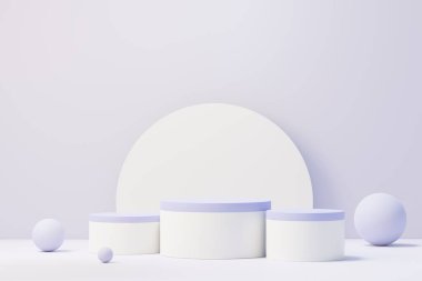 2022 'de ürün tanıtımı ve reklamı için çok Peri renginde 3D güzellik podyumu. Minimal pastel gökyüzü ve Rüya Diyarı sahnesi. Romantizm kavramı.