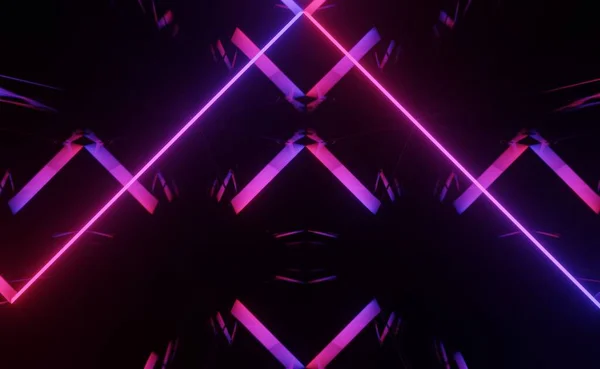 Återgivning Rgb Neon Ljus Mörker Bakgrund Abstrakta Laserlinjer Visas Natten — Stockfoto