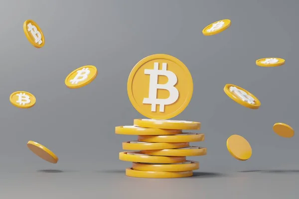 Vykreslení Zásobníku Kryptoměny Bitcoin Koncept Digitální Měny Kryptoměny Nová Virtuální — Stock fotografie