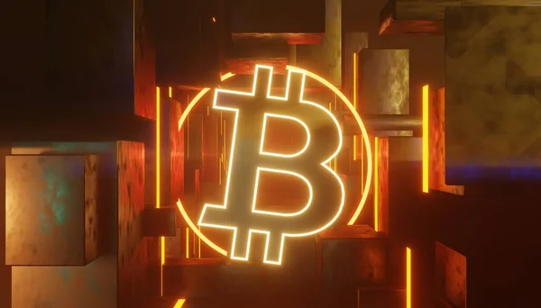 Render Cryptocurrency Bitcoin Technology Network Neon Laser Light Cryptocurrency Digital — Zdjęcie stockowe