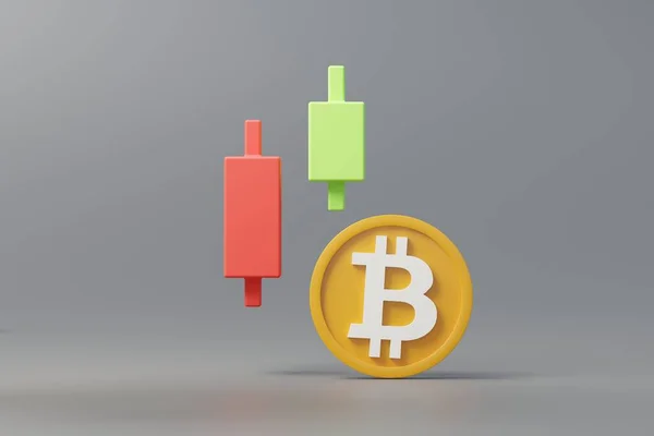 Boyutlu Kripto Para Birimi Bitcoin Candlestick Grafiği Takas Için Çubuk — Stok fotoğraf