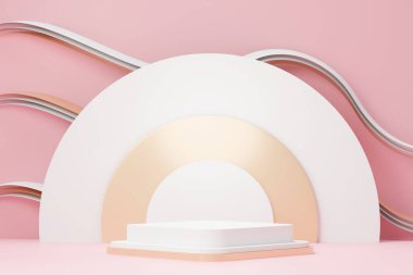 3D sunum ve reklam için soyut podyum platformunu hazırlayın. Temiz dizaynlı minimum sahne arkaplanı. Model için boş kaide. Kozmetik için pastel renkli boş sahne.