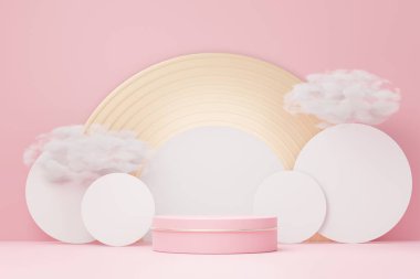 3D sunum ve reklam için soyut podyum platformunu hazırlayın. Temiz dizaynlı minimum sahne arkaplanı. Model için boş kaide. Kozmetik için pastel renkli boş sahne.