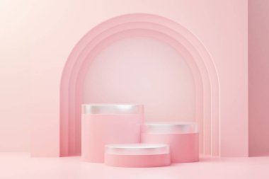 3D sunum ve reklam için soyut podyum platformunu hazırlayın. Temiz dizaynlı minimum sahne arkaplanı. Model için boş kaide. Kozmetik için pastel renkli boş sahne.