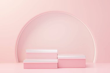 3D sunum ve reklam için soyut podyum platformunu hazırlayın. Temiz dizaynlı minimum sahne arkaplanı. Model için boş kaide. Kozmetik için pastel renkli boş sahne.