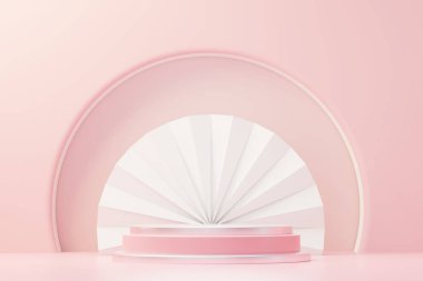 3D sunum ve reklam için soyut podyum platformunu hazırlayın. Temiz dizaynlı minimum sahne arkaplanı. Model için boş kaide. Kozmetik için pastel renkli boş sahne.