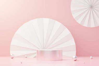 3D sunum ve reklam için soyut podyum platformunu hazırlayın. Temiz dizaynlı minimum sahne arkaplanı. Model için boş kaide. Kozmetik için pastel renkli boş sahne.