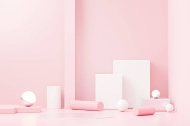 3D sunum ve reklam için soyut podyum platformunu hazırlayın. Temiz dizaynlı minimum sahne arkaplanı. Model için boş kaide. Kozmetik için pastel renkli boş sahne.