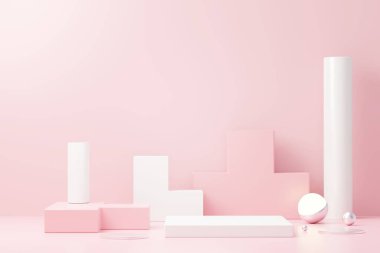 3D sunum ve reklam için soyut podyum platformunu hazırlayın. Temiz dizaynlı minimum sahne arkaplanı. Model için boş kaide. Kozmetik için pastel renkli boş sahne.