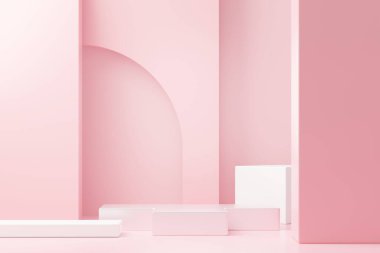 3D sunum ve reklam için soyut podyum platformunu hazırlayın. Temiz dizaynlı minimum sahne arkaplanı. Model için boş kaide. Kozmetik için pastel renkli boş sahne.