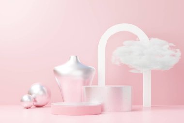 3D sunum ve reklam için soyut podyum platformunu hazırlayın. Temiz dizaynlı minimum sahne arkaplanı. Model için boş kaide. Kozmetik için pastel renkli boş sahne.