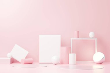 3D sunum ve reklam için soyut podyum platformunu hazırlayın. Temiz dizaynlı minimum sahne arkaplanı. Model için boş kaide. Kozmetik için pastel renkli boş sahne.
