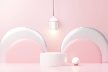 3D sunum ve reklam için soyut podyum platformunu hazırlayın. Temiz dizaynlı minimum sahne arkaplanı. Model için boş kaide. Kozmetik için pastel renkli boş sahne.