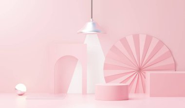 3D sunum ve reklam için soyut podyum platformunu hazırlayın. Temiz dizaynlı minimum sahne arkaplanı. Model için boş kaide. Kozmetik için pastel renkli boş sahne.
