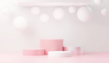 3D sunum ve reklam için soyut podyum platformunu hazırlayın. Temiz dizaynlı minimum sahne arkaplanı. Model için boş kaide. Kozmetik için pastel renkli boş sahne.