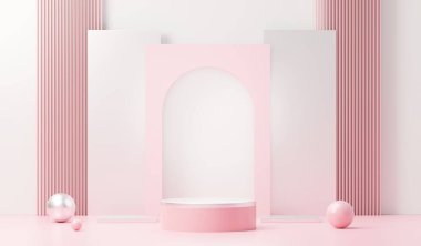 3D sunum ve reklam için soyut podyum platformunu hazırlayın. Temiz dizaynlı minimum sahne arkaplanı. Model için boş kaide. Kozmetik için pastel renkli boş sahne.