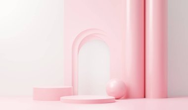 3D sunum ve reklam için soyut podyum platformunu hazırlayın. Temiz dizaynlı minimum sahne arkaplanı. Model için boş kaide. Kozmetik için pastel renkli boş sahne.