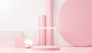3D sunum ve reklam için soyut podyum platformunu hazırlayın. Temiz dizaynlı minimum sahne arkaplanı. Model için boş kaide. Kozmetik için pastel renkli boş sahne.