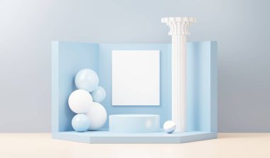 3D sunum ve reklam için soyut podyum platformunu hazırlayın. Temiz dizaynlı minimum sahne arkaplanı. Model için boş kaide. Kozmetik için pastel renkli boş sahne.