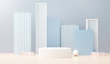 3D sunum ve reklam için soyut podyum platformunu hazırlayın. Temiz dizaynlı minimum sahne arkaplanı. Model için boş kaide. Kozmetik için pastel renkli boş sahne.