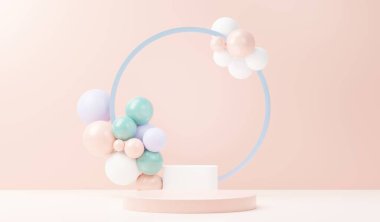 3D sunum ve reklam için soyut podyum platformunu hazırlayın. Temiz dizaynlı minimum sahne arkaplanı. Model için boş kaide. Kozmetik için pastel renkli boş sahne.