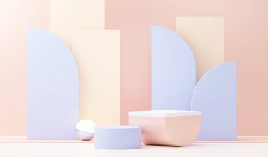 3D sunum ve reklam için soyut podyum platformunu hazırlayın. Temiz dizaynlı minimum sahne arkaplanı. Model için boş kaide. Kozmetik için pastel renkli boş sahne.