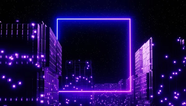 어둠의 현장에서 빛나고 사이버 나이트 시티의 컨셉이죠 네트워크 세대와 미래의 — 스톡 사진