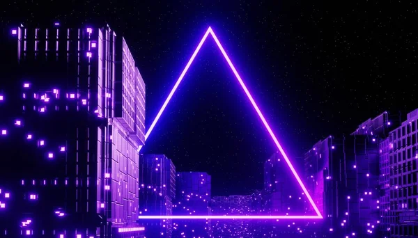 Weergave Van Neon Licht Gloeiend Donkere Scène Cyber Punk Nacht — Stockfoto