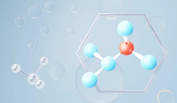 Weergave Van Eenvoudige Chemische Binding Zijcel Moleculen Associatie Van Atomen — Stockfoto