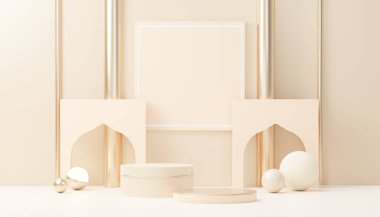 3D sunum ve reklam için soyut podyum platformunu hazırlayın. Temiz dizaynlı minimum sahne arkaplanı. Model için boş kaide. Kozmetik için pastel renkli boş sahne.
