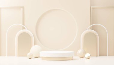 3D sunum ve reklam için soyut podyum platformunu hazırlayın. Temiz dizaynlı minimum sahne arkaplanı. Model için boş kaide. Kozmetik için pastel renkli boş sahne.
